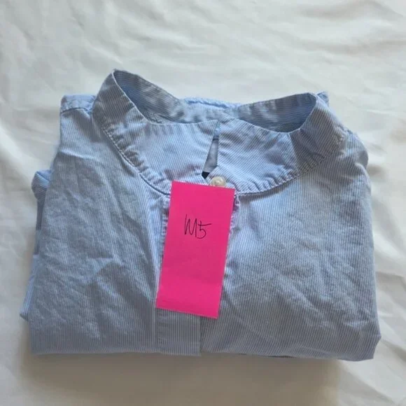 Gap Boyfriend Fit Blue Pinstripe Band Collar Shirt XS - Picture 7 of 7